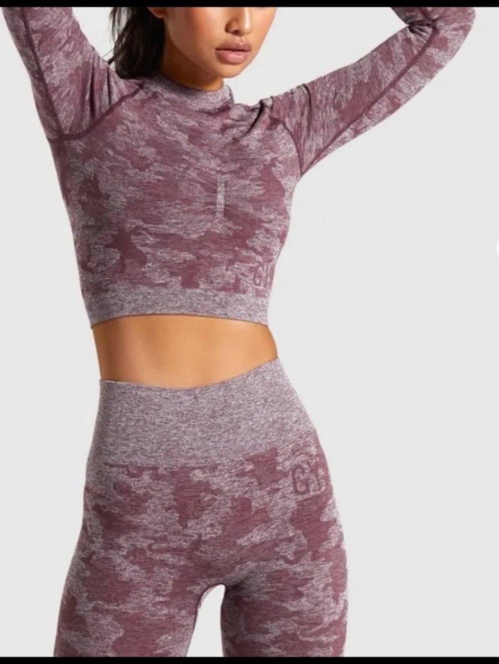 Gymshark Adapt Camo Seamless Long Sleeve Crop Top Winter Berry XS NWT